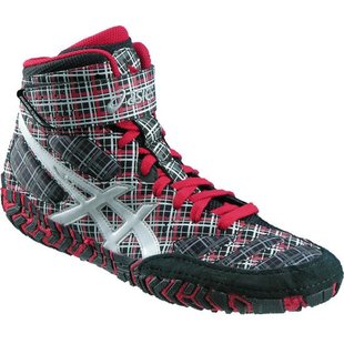 ASICS Aggressor 2 wrestling/boxing shoe size EUR37/US6/UK5/24cm Black/White/Red-Plaid (J302Y-9001)