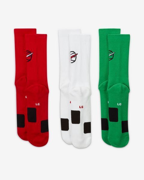 Шкарпетки Nike U NK CREW EVERYDAY BBALL 3PR білий, зелений, червоний Уні 38-42 DA2123-909 фото