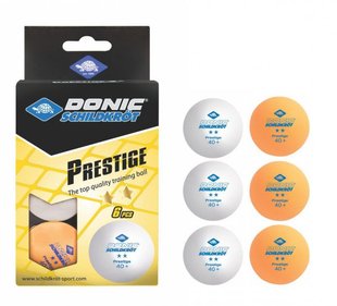 Balls Donic Prestige 2* 40+ 6 pcs white+orange