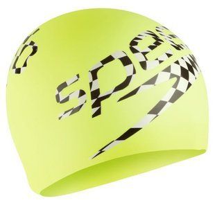 Шапка для плавання Speedo SLOGAN PRT CAP AU/AF/AM салатовий, чорний, білий Уні OSFM 8-0838516722 фото