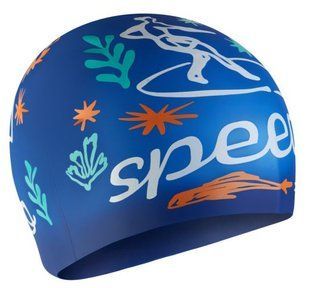 Шапка для плавання Speedo SLOGAN PRT CAP JU/JF/JM синій, білий Діт OSFM 8-0838616700 фото